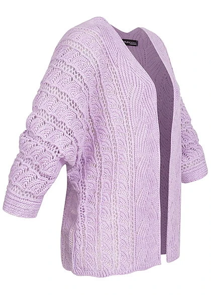 Styleboom Fashion Damen Strickcardigan Lochmuster Rückenausschnitt Lila 4 Styleboom Fashion Damen Strickcardigan Lochmuster Rückenausschnitt Lila – Bild 2
