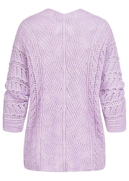 Styleboom Fashion Damen Strickcardigan Lochmuster Rückenausschnitt Lila 5 Styleboom Fashion Damen Strickcardigan Lochmuster Rückenausschnitt Lila – Bild 3