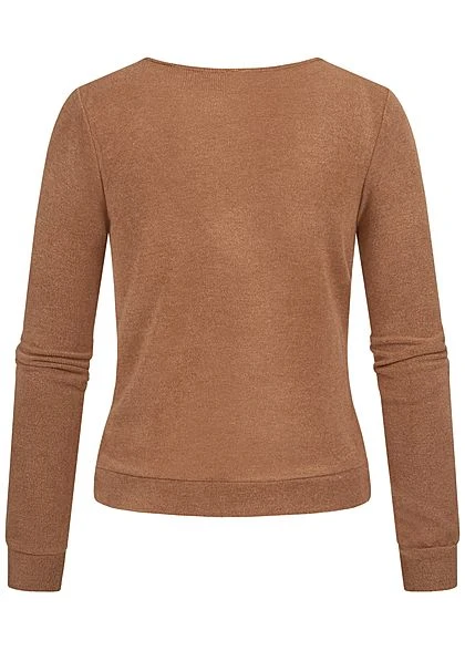 Styleboom Fashion Damen V-Neck Soft Touch Pullover Schnürung Vorne Camel Braun 4 Styleboom Fashion Damen V-Neck Soft Touch Pullover Schnürung Vorne Camel Braun – Bild 2