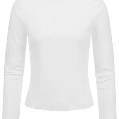 Sublevel Damen Ribbed Frill Longsleeve Pullover High-Neck Off Weiss