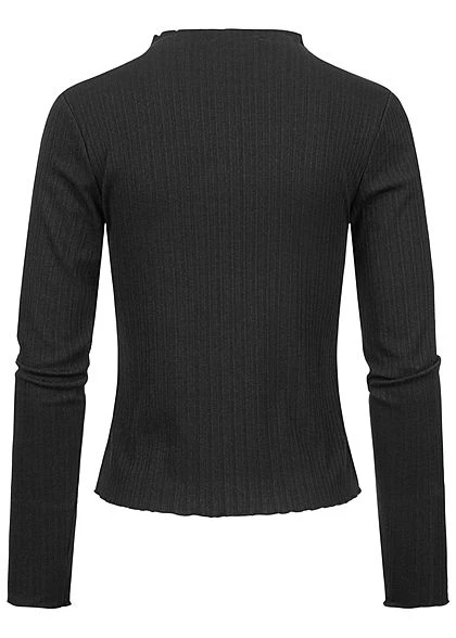 Sublevel Damen Ribbed Frill Longsleeve Pullover High-Neck Schwarz 4 Sublevel Damen Ribbed Frill Longsleeve Pullover High-Neck Schwarz – Bild 2