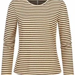 ONLY Damen Longsleeve Pullover Lurex Streifen Muster Glitzer Rocky Road Braun