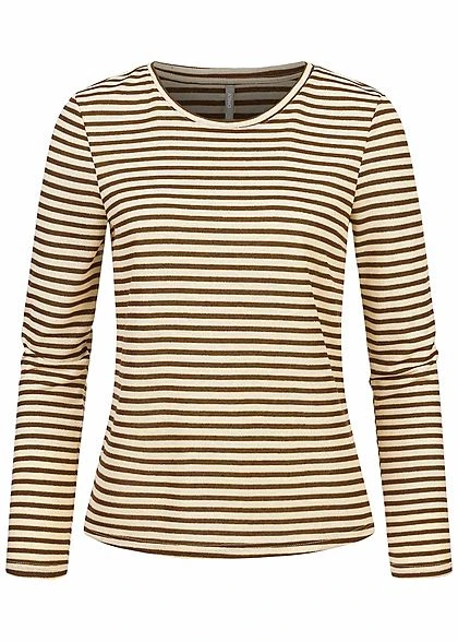 ONLY Damen Longsleeve Pullover Lurex Streifen Muster Glitzer Rocky Road Braun 3 ONLY Damen Longsleeve Pullover Lurex Streifen Muster Glitzer Rocky Road Braun