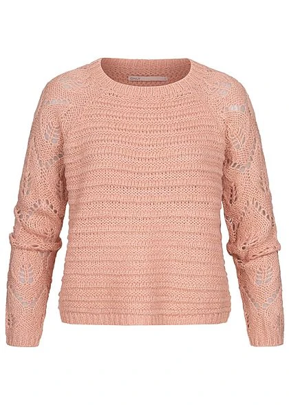 ONLY Damen Grobstrick Pullover Struktur Streifen Muster Rippbündchen Misty Rosa Mel. 3 ONLY Damen Grobstrick Pullover Struktur Streifen Muster Rippbündchen Misty Rosa Mel.