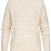 Tom Tailor Damen High-Neck Struktur Strickpullover Neps Optik Soft Creme Beige