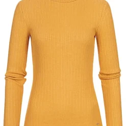 Tom Tailor Damen Ribbed Frill Longsleeve Pullover Indian Spice Gelb