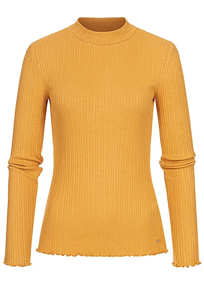 Tom Tailor Damen Ribbed Frill Longsleeve Pullover Indian Spice Gelb 3 Tom Tailor Damen Ribbed Frill Longsleeve Pullover Indian Spice Gelb