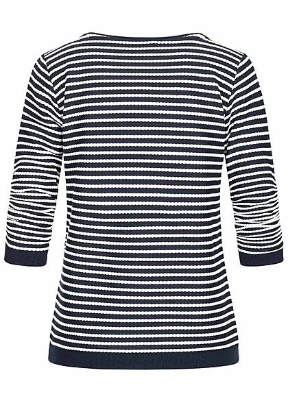 Tom Tailor Damen 3/4 Arm Flechtstruktur Pullover Streifen Muster Blau Beige 4 Tom Tailor Damen 3/4 Arm Flechtstruktur Pullover Streifen Muster Blau Beige – Bild 2