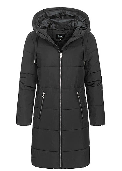 ONLY Damen Langer Winter Puffermantel Steppjacke Kapuze 2-Pockets Schwarz 3 ONLY Damen Langer Winter Puffermantel Steppjacke Kapuze 2-Pockets Schwarz
