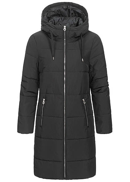 ONLY Damen Langer Winter Puffermantel Steppjacke Kapuze 2-Pockets Schwarz 4 ONLY Damen Langer Winter Puffermantel Steppjacke Kapuze 2-Pockets Schwarz – Bild 2
