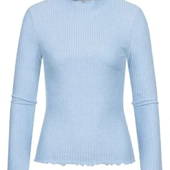 ONLY Damen NOOS Ribbed Frill Longsleeve Pullover Hell Blau