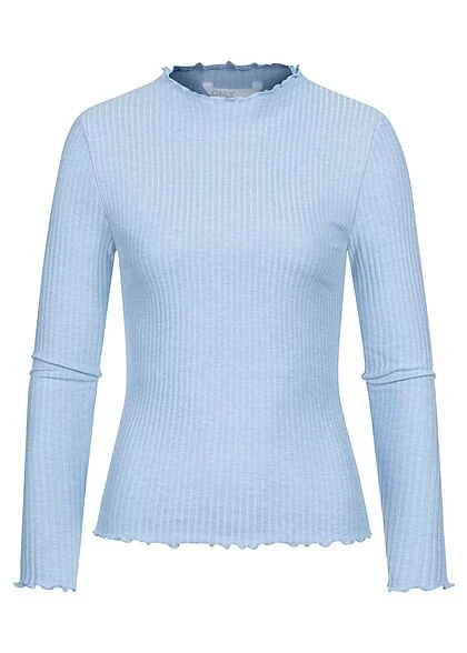 ONLY Damen NOOS Ribbed Frill Longsleeve Pullover Hell Blau 3 ONLY Damen NOOS Ribbed Frill Longsleeve Pullover Hell Blau