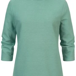 Tom Tailor Damen 3/4 Arm Ribbed High-Neck Longsleeve Pullover Salvia Grün