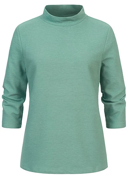 Tom Tailor Damen 3/4 Arm Ribbed High-Neck Longsleeve Pullover Salvia Grün 3 Tom Tailor Damen 3/4 Arm Ribbed High-Neck Longsleeve Pullover Salvia Grün