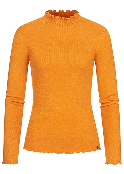 Tom Tailor Damen High-Neck Longsleeve Mit Frill Details Am Saum Orange Gelb 3 Tom Tailor Damen High-Neck Longsleeve Mit Frill Details Am Saum Orange Gelb