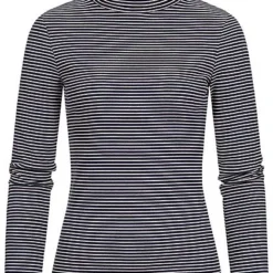 Tom Tailor Damen Ribbed Rollkragen Pullover Longsleeve Streifen Muster Navy Creme