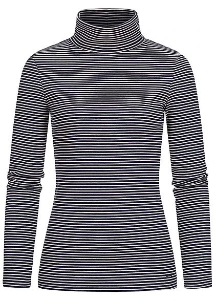 Tom Tailor Damen Ribbed Rollkragen Pullover Longsleeve Streifen Muster Navy Creme 3 Tom Tailor Damen Ribbed Rollkragen Pullover Longsleeve Streifen Muster Navy Creme