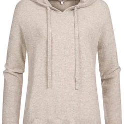 Tom Tailor Damen Lurex Hoodie Kapuze Glitzerdetails Am Saum Rippbündchen Warm Beige Mel