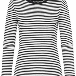 Tom Tailor Damen Ribbed Sweater Pullover Streifen Muster Schwarz Weiss
