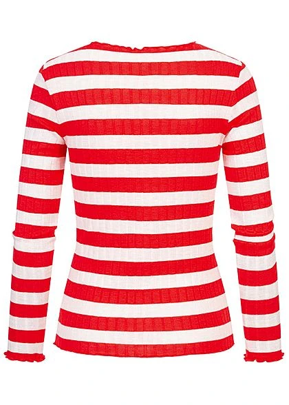 ONLY Damen Ribbed Frill Longsleeve Pullover Streifen Muster High Risk Rot Weiss 4 ONLY Damen Ribbed Frill Longsleeve Pullover Streifen Muster High Risk Rot Weiss – Bild 2