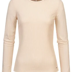 Tom Tailor Damen Ribbed Frill Longsleeve Soft Creme Beige
