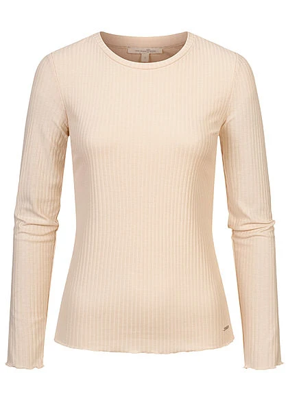 Tom Tailor Damen Ribbed Frill Longsleeve Soft Creme Beige 3 Tom Tailor Damen Ribbed Frill Longsleeve Soft Creme Beige