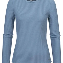 Tom Tailor Damen Ribbed Frill Longsleeve Soft Mid Blau
