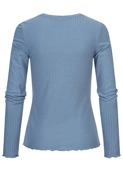 Tom Tailor Damen Ribbed Frill Longsleeve Soft Mid Blau 4 Tom Tailor Damen Ribbed Frill Longsleeve Soft Mid Blau – Bild 2