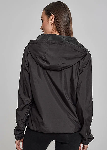 Urban Classics Damen Pull Over Jacke Windbreaker Kapuze Deko Tasche Vorne Schwarz 6 Urban Classics Damen Pull Over Jacke Windbreaker Kapuze Deko Tasche Vorne Schwarz – Bild 4