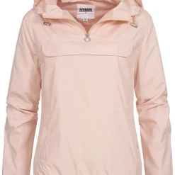 Urban Classics Damen Pull Over Jacke Windbreaker Kapuze Deko Tasche Vorne Hell Rosa Pink