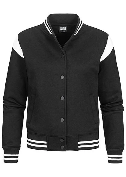 Urban Classics Damen College Sweat Jacke Druckknopfleiste Kontraststreifen Schwarz Weiss 3 Urban Classics Damen College Sweat Jacke Druckknopfleiste Kontraststreifen Schwarz Weiss