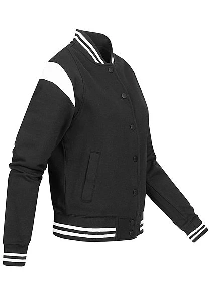 Urban Classics Damen College Sweat Jacke Druckknopfleiste Kontraststreifen Schwarz Weiss 4 Urban Classics Damen College Sweat Jacke Druckknopfleiste Kontraststreifen Schwarz Weiss – Bild 2
