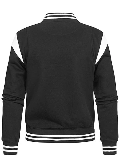 Urban Classics Damen College Sweat Jacke Druckknopfleiste Kontraststreifen Schwarz Weiss 5 Urban Classics Damen College Sweat Jacke Druckknopfleiste Kontraststreifen Schwarz Weiss – Bild 3