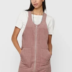 JACQUELINE DE YONG JDY By ONLY Damen Mini Cord Jeans Kleid Mit Zipper Vone 2-Pockets Woodrose Rosa