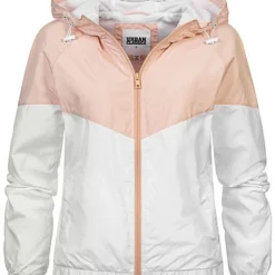 Urban Classics Damen Pull Over Jacke Windbreaker Arrow Print Hell Pink Weiss