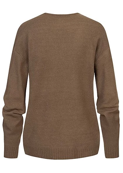 Sublevel Damen V-Neck Strickpullover Mit Rippblenden Braun Melange 4 Sublevel Damen V-Neck Strickpullover Mit Rippblenden Braun Melange – Bild 2