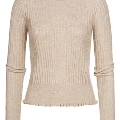 ONLY Damen Ribbed Frill Longsleeve Pumice Stone Beige
