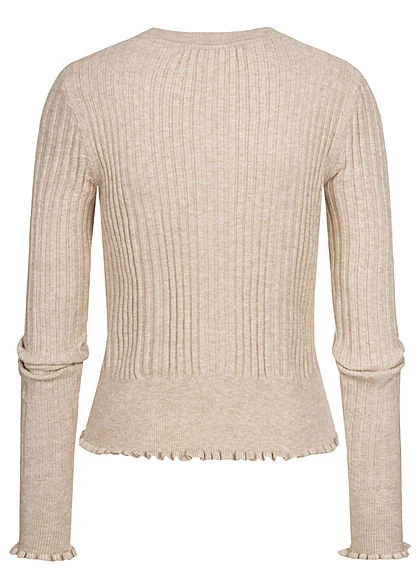 ONLY Damen Ribbed Frill Longsleeve Pumice Stone Beige 4 ONLY Damen Ribbed Frill Longsleeve Pumice Stone Beige – Bild 2