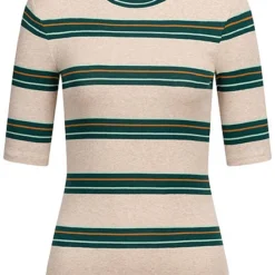 Tom Tailor Damen 1/2-Arm Shirt Streifen Muster Beige Grün