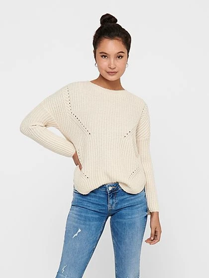 ONLY Damen NOOS Struktur Strickpullover Sweater Lockere Passform Whitecap Gray Beige 3 ONLY Damen NOOS Struktur Strickpullover Sweater Lockere Passform Whitecap Gray Beige