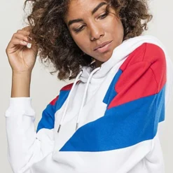 Urban Classics Damen Oversize Colorblock Hoodie 3-Tone Weiss Fire Rot Blau -Vero Moda Verkaufsgeschäft 21020391 3