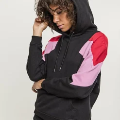 Urban Classics Damen Oversize Colorblock Hoodie 3-Tone Schwarz Fire Rot Pink -Vero Moda Verkaufsgeschäft 21020392 3
