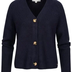Tom Tailor Damen V-Neck Jacquard-Struktur Cardigan Strickjacke Real Navy Blau