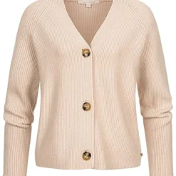 Tom Tailor Damen V-Neck Jacquard-Struktur Cardigan Strickjacke Soft Beige