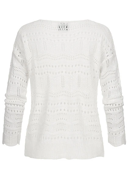 Styleboom Fashion Damen Kurzer Grobstrick Cardigan Lochmuster Weiss 4 Styleboom Fashion Damen Kurzer Grobstrick Cardigan Lochmuster Weiss – Bild 2