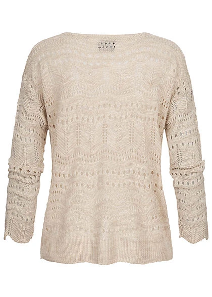 Styleboom Fashion Damen Kurzer Grobstrick Cardigan Lochmuster Beige 4 Styleboom Fashion Damen Kurzer Grobstrick Cardigan Lochmuster Beige – Bild 2