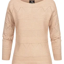 Styleboom Fashion Damen U-Boot Strickpullover Mit Lochmuster Burlwood Pink