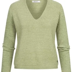 Hailys Damen V-Neck Longsleeve Pullover Strukturstoff Soft Grün