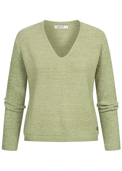 Hailys Damen V-Neck Longsleeve Pullover Strukturstoff Soft Grün 3 Hailys Damen V-Neck Longsleeve Pullover Strukturstoff Soft Grün