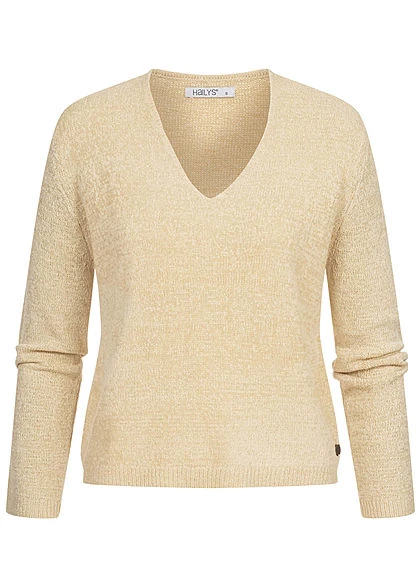 Hailys Damen V-Neck Longsleeve Pullover Strukturstoff Beige 3 Hailys Damen V-Neck Longsleeve Pullover Strukturstoff Beige
